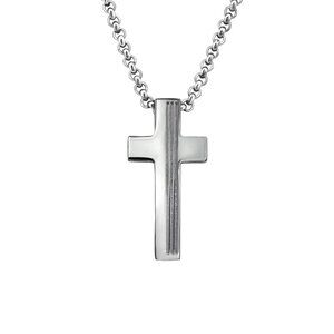 Mens Stainless Steel Cross Pendant Necklace With 20 inch Chain Faith Religious S